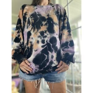 Furst of a Kind Distressed Tie Dye Sweatshirt Black Tan Oversized M L